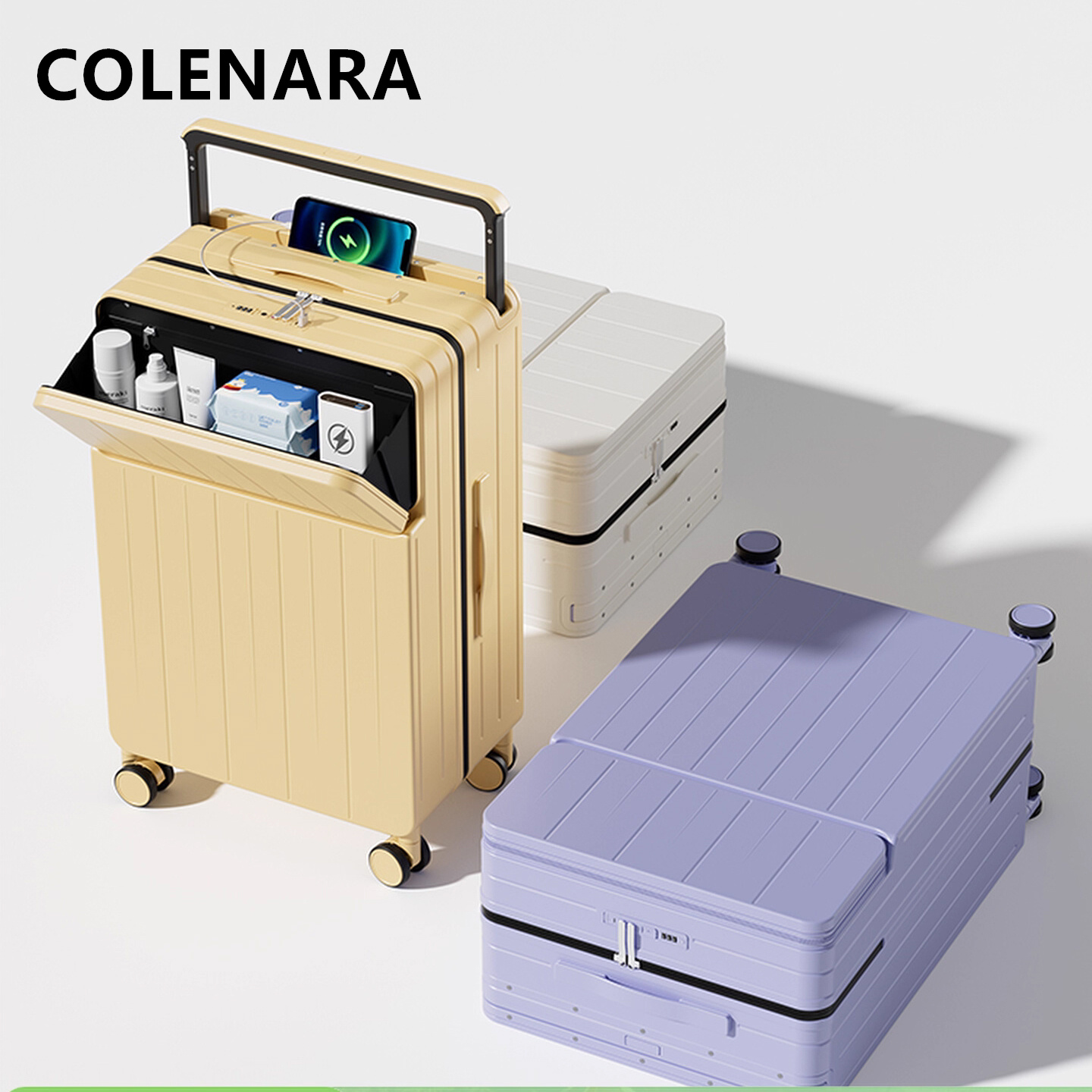 Front Opening Laptop Luggage 24 Inch - COLENARA Multifunctional Suitcase Charging Boarding Case