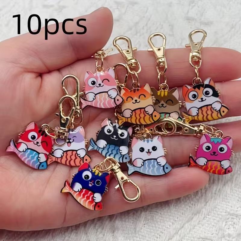 Wallets - 10pcs alloy printed cat keychain, suitable
