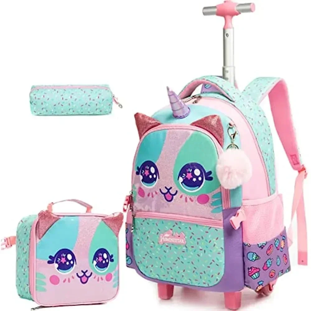 3PCS Cute Rolling Backpack for - Foldable Rolling Luggage Bag review and price
