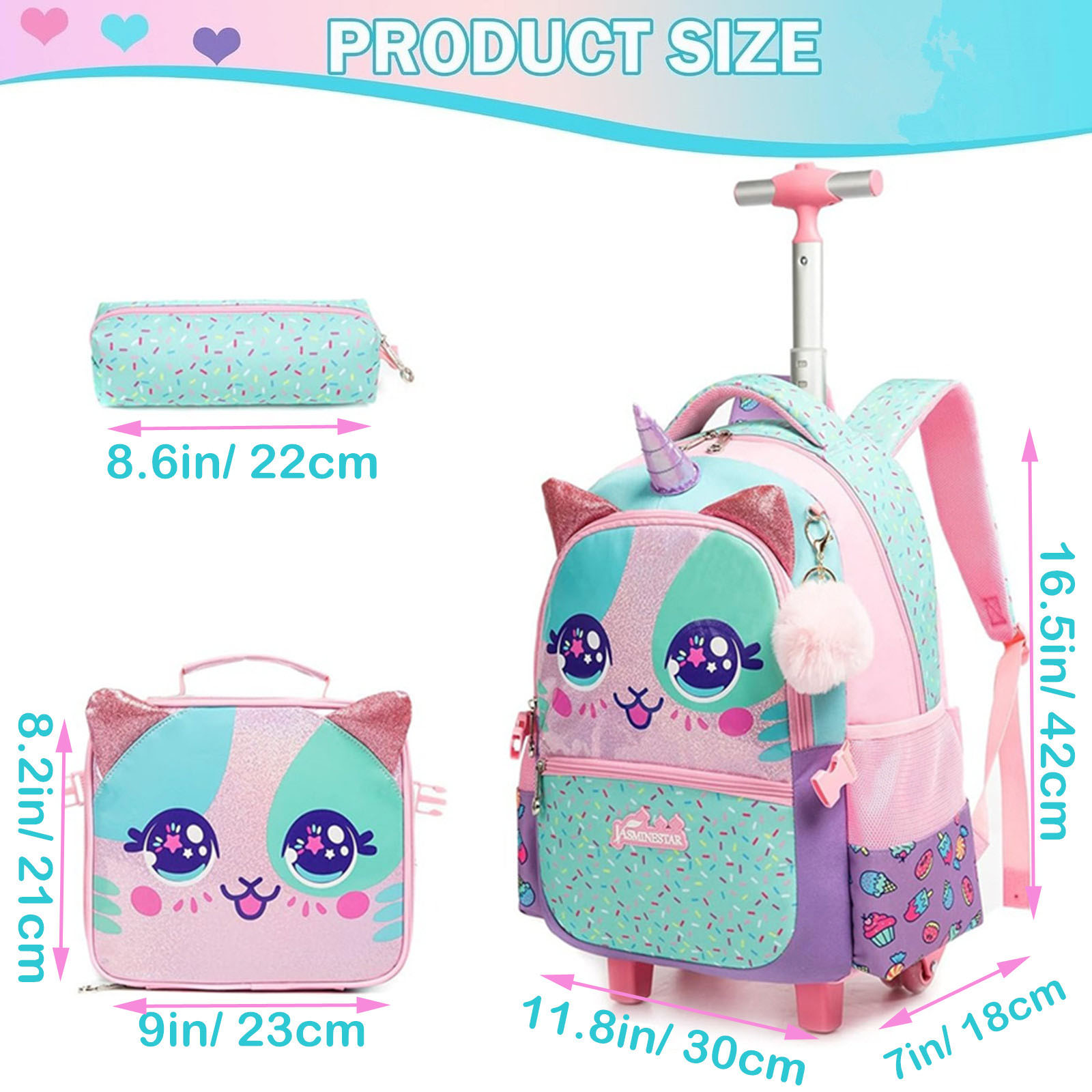 3PCS Cute Rolling Backpack for - Foldable Rolling Luggage Bag review and price