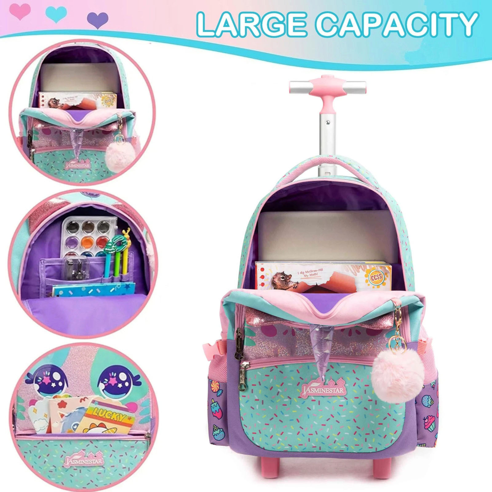 3PCS Cute Rolling Backpack for - Foldable Rolling Luggage Bag review and price