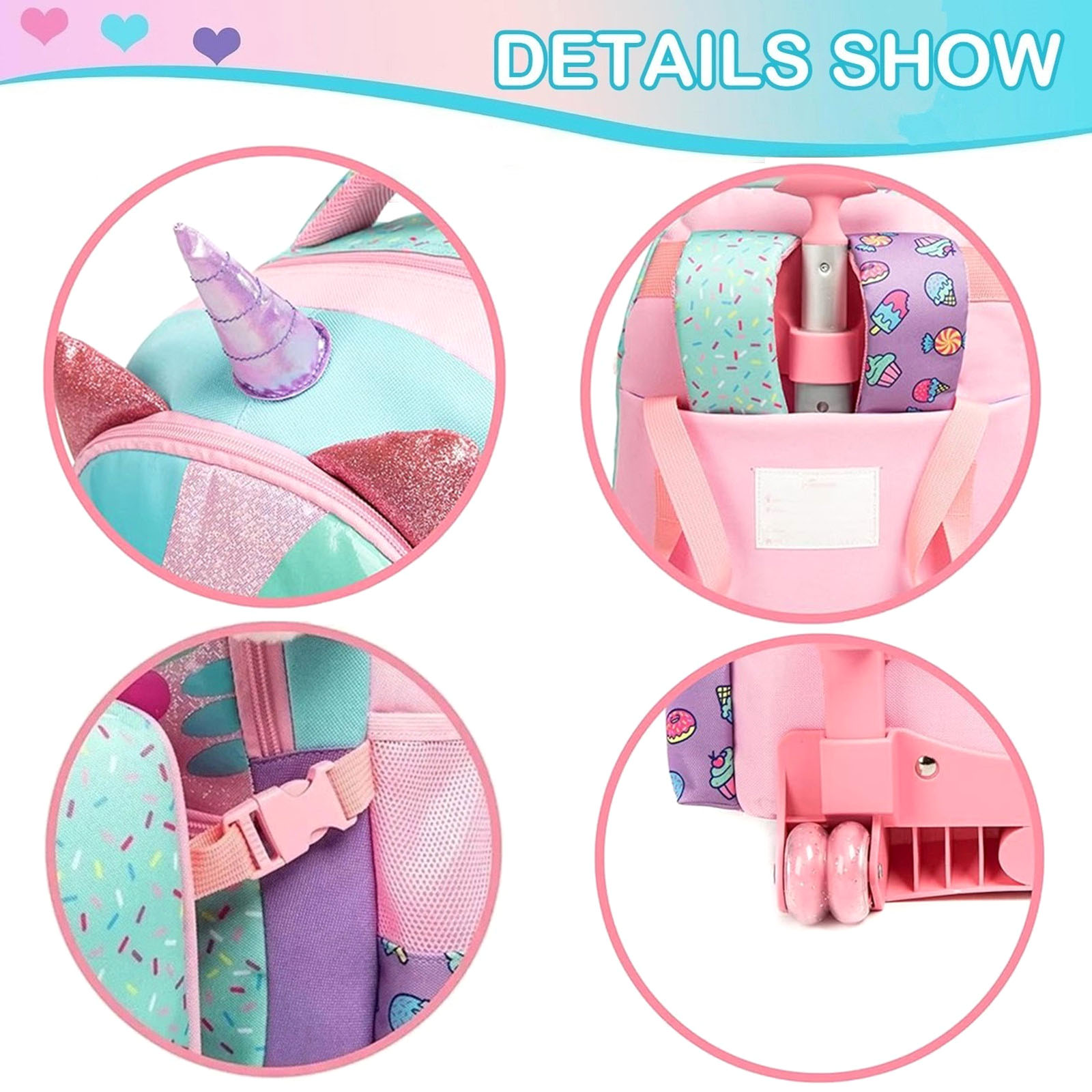 3PCS Cute Rolling Backpack for - Foldable Rolling Luggage Bag review and price
